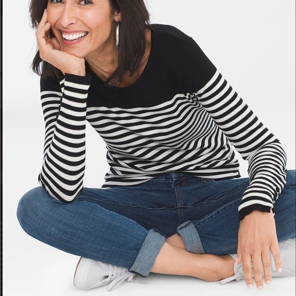 CHICOS STRIPED BUTTON-SLEEVE PULLOVER SWEATER / 2 - Picture 11 of 11